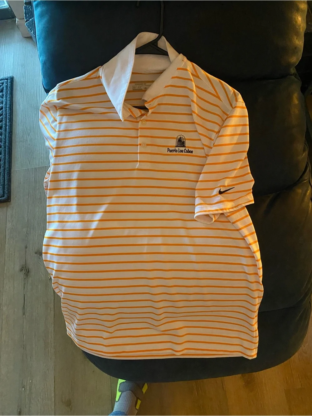 Nike Men’s Polo Shirt Orange and White Striped